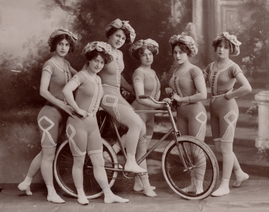 The Kaufmann Troupe of trick cyclists looking very modern in their one piece uniforms
